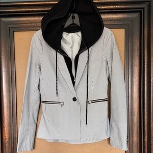 Stripe Navy & White Jacket with Black trim & Removable Black Knit Hooded Dickey